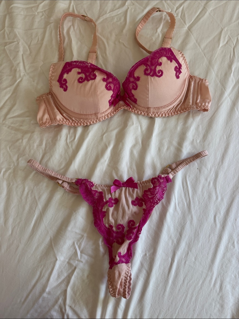 Agent Provocateur Blush Pink Bra with Fuchsia Lace Thong